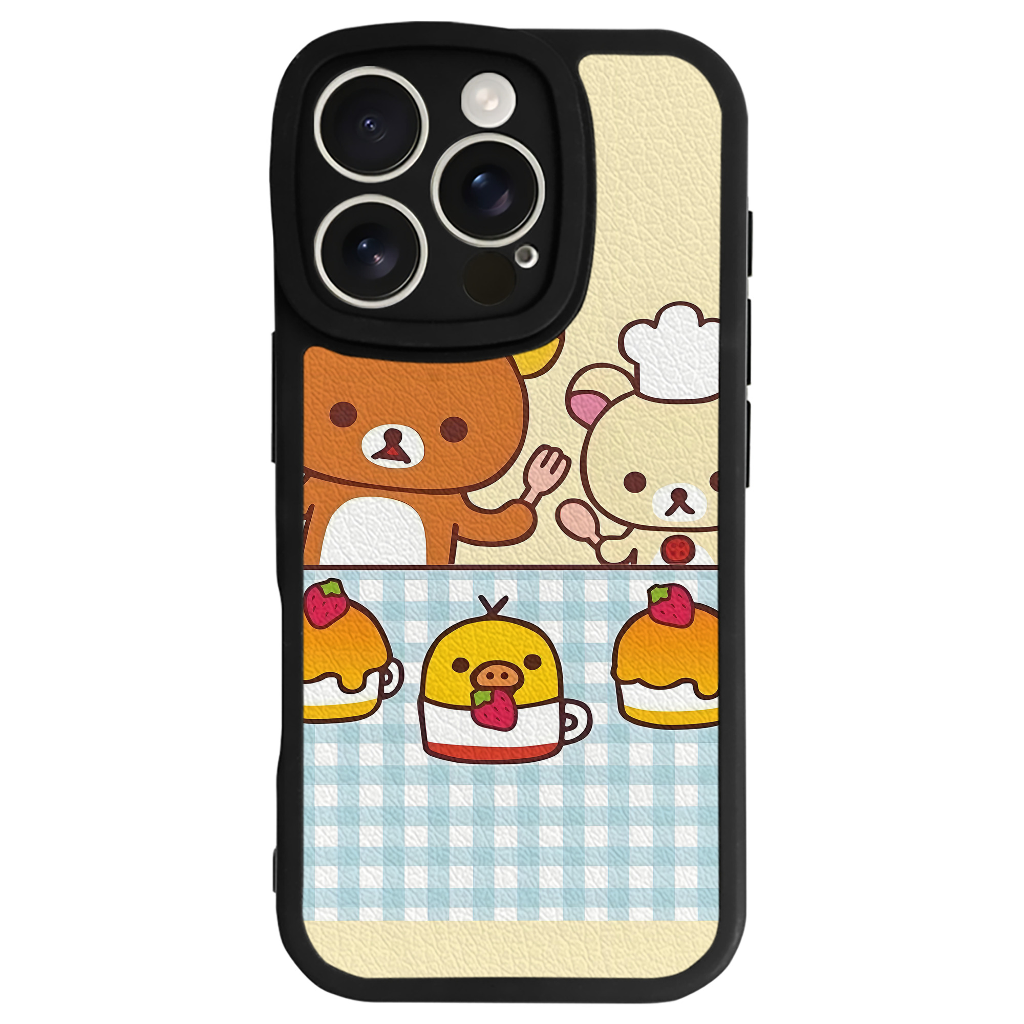 （画像用） リラックマ リラックマ キイロイトリ Rilakkuma Korilakkuma Kiiroitori 【iPhone 16シリーズ対応】シリコンスマホケース（レザー調） 材質：シリコン